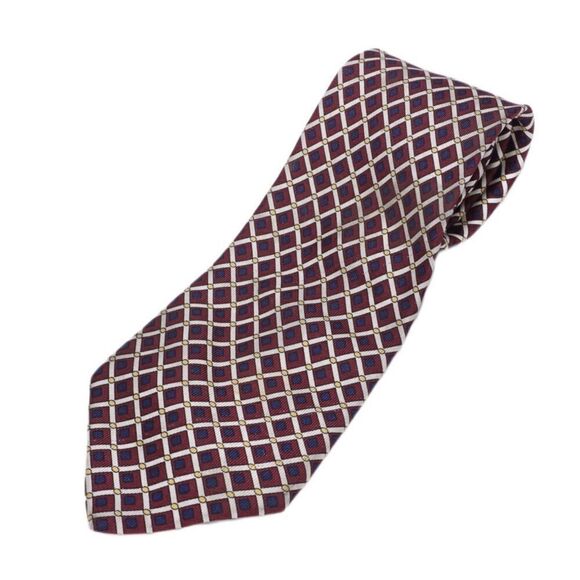 Mark Pendleton Silk Burgundy Plaid/Diamond Tie - Picture 1 of 5